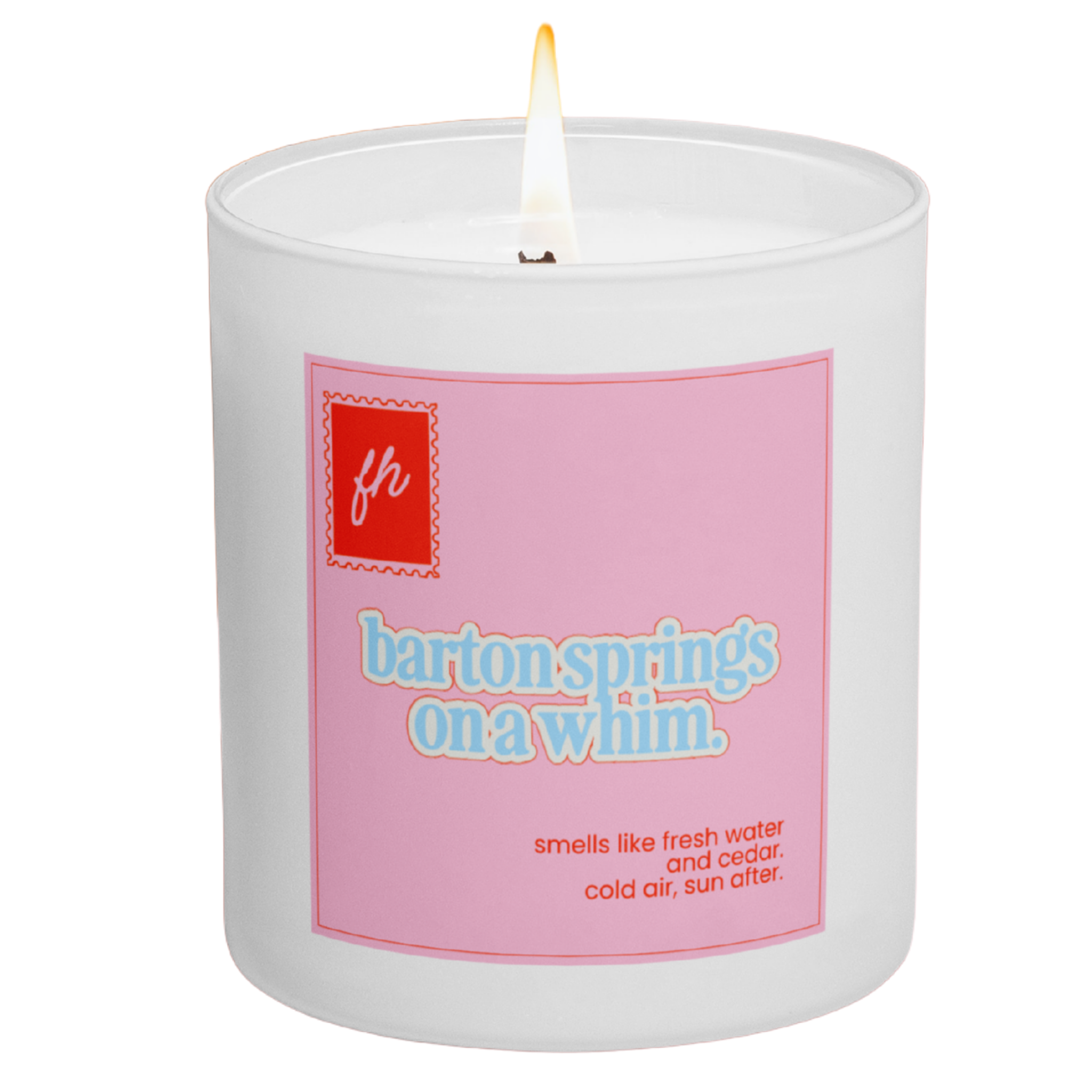 failed hobbies 'barton springs on a whim' candle — fresh water and cedar, hand-poured in austin