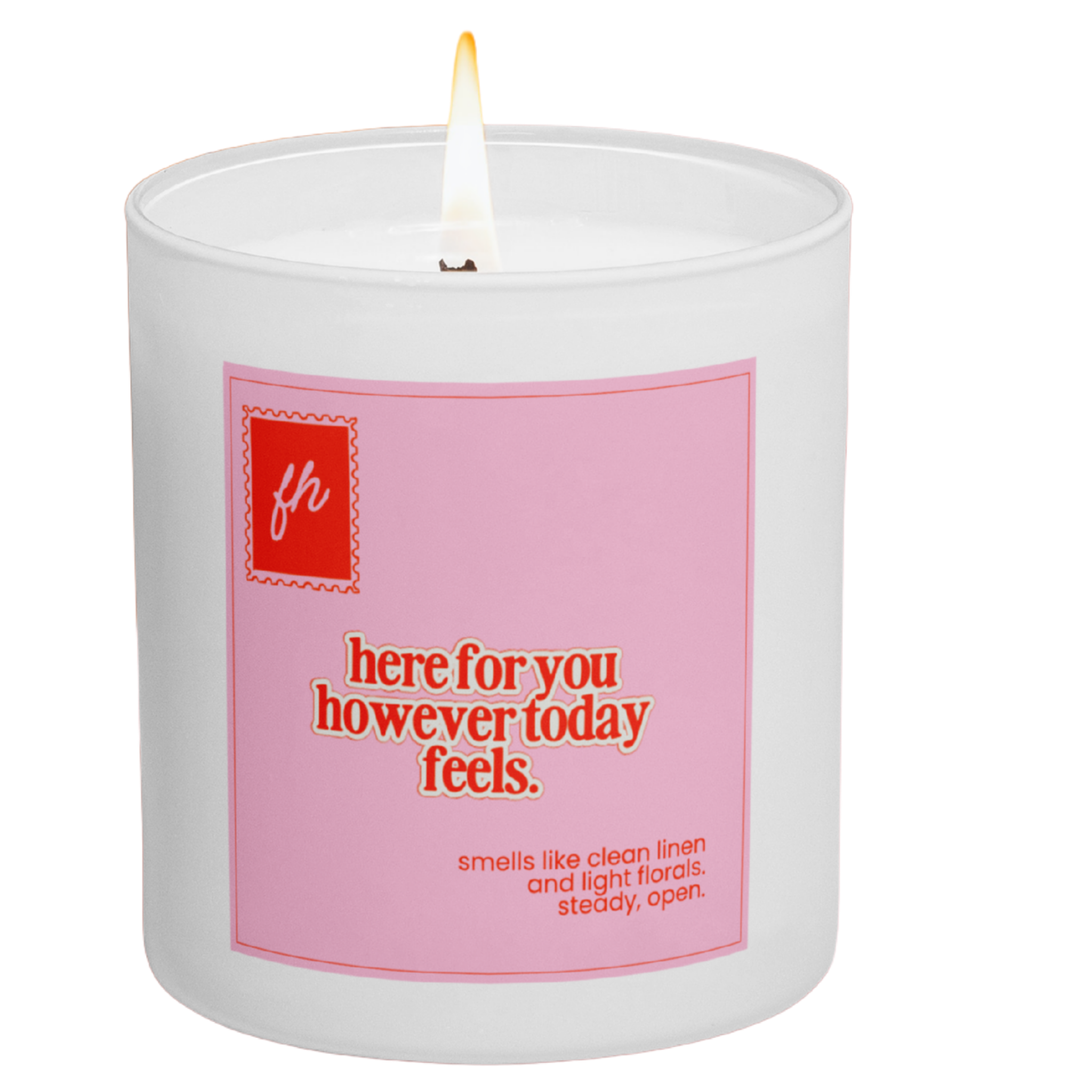 failed hobbies 'here for you however today feels' candle — linen and florals, hand-poured in austin