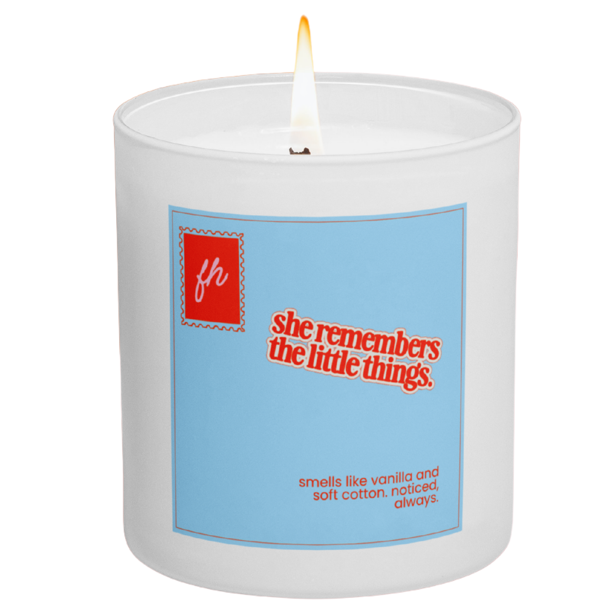 failed hobbies 'she remembers the little things' candle — vanilla and soft cotton, hand-poured in austin