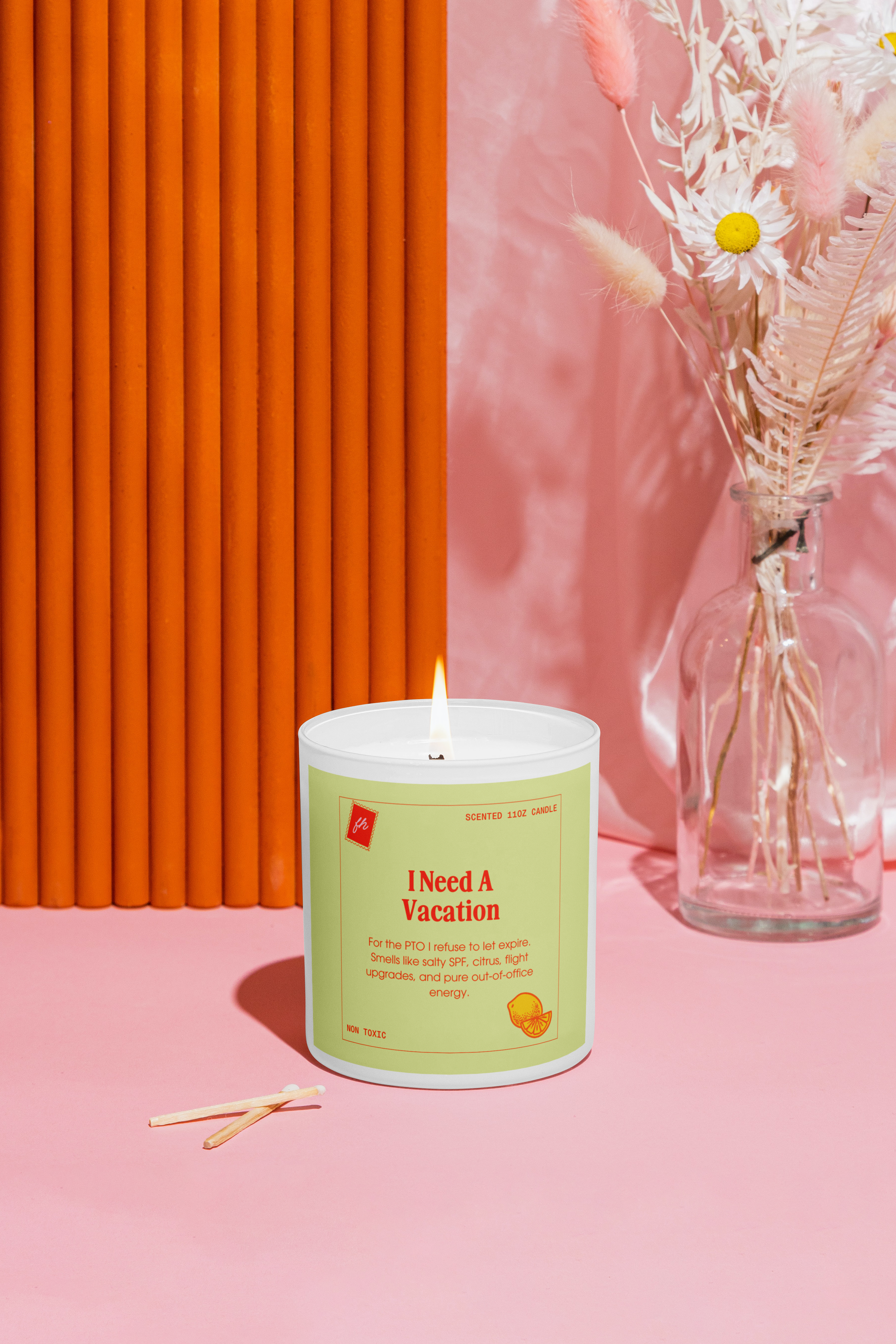 I Need A Vacation Glass Candle | 11oz scented citrus, SPF, salty air