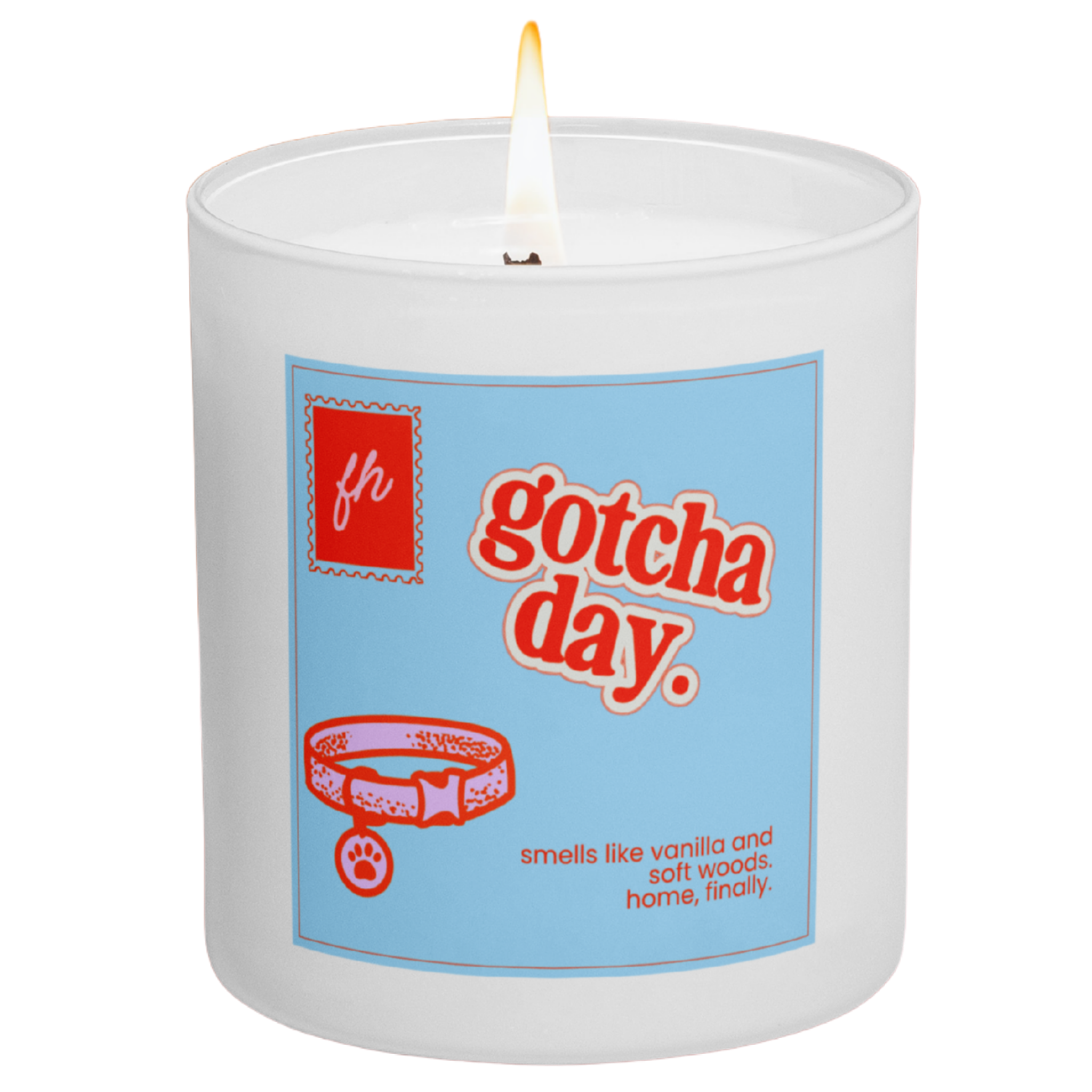 failed hobbies 'gotcha day' candle — vanilla and soft woods, hand-poured in austin