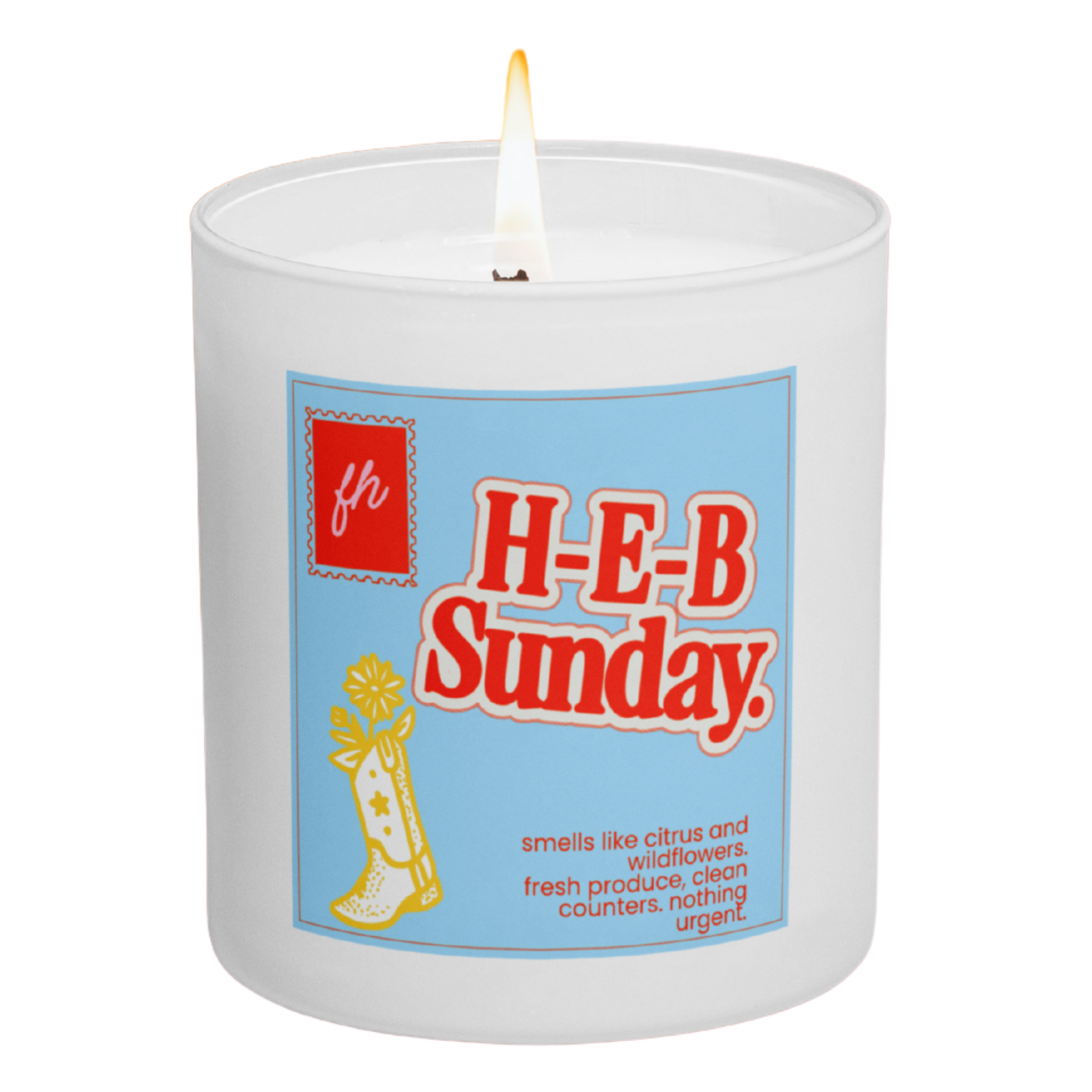 failed hobbies 'h-e-b sunday' candle — citrus and wildflowers, hand-poured in austin